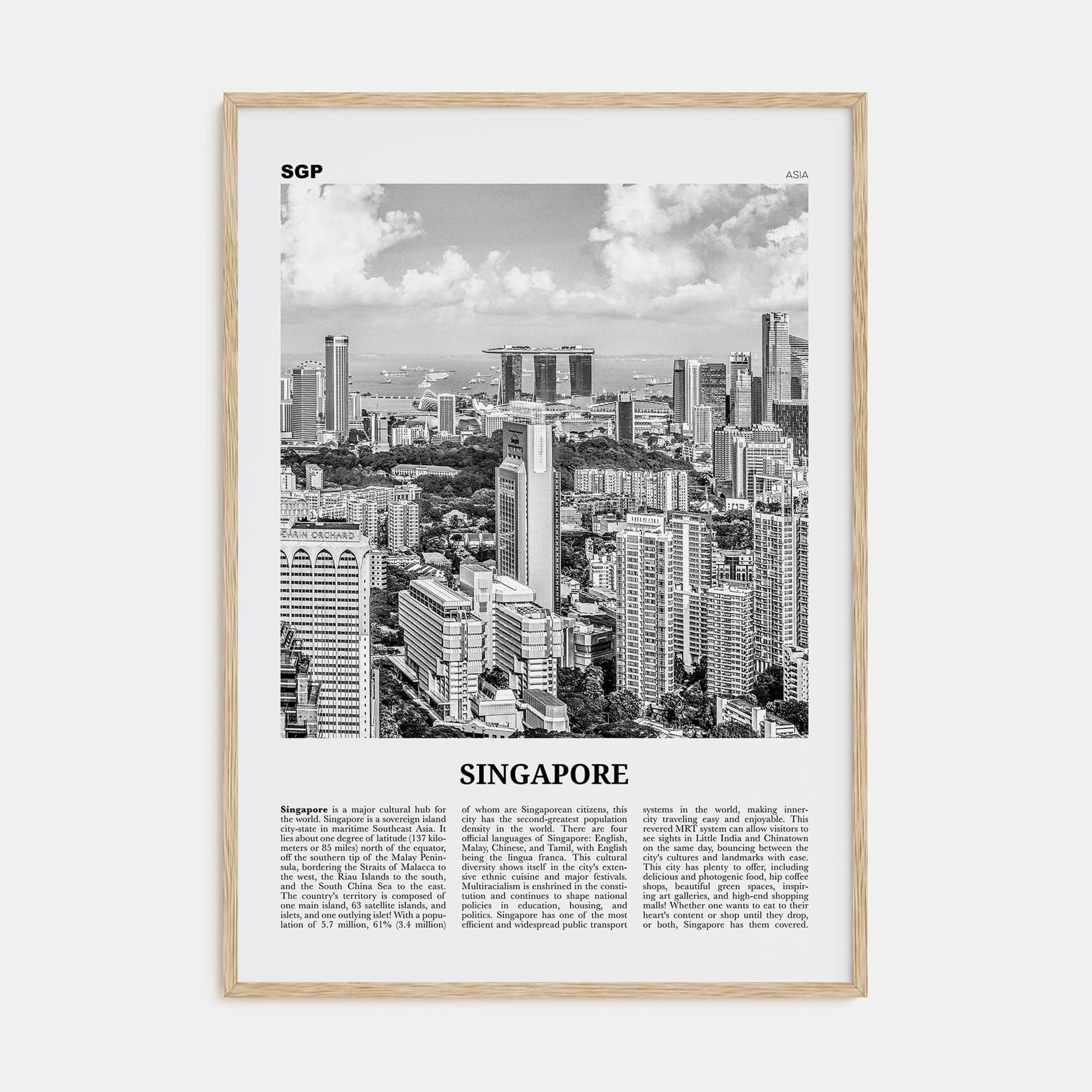 Singapore No 1 Poster Natural Wood / 8x12 in Nbourhood Travel B&W Poster