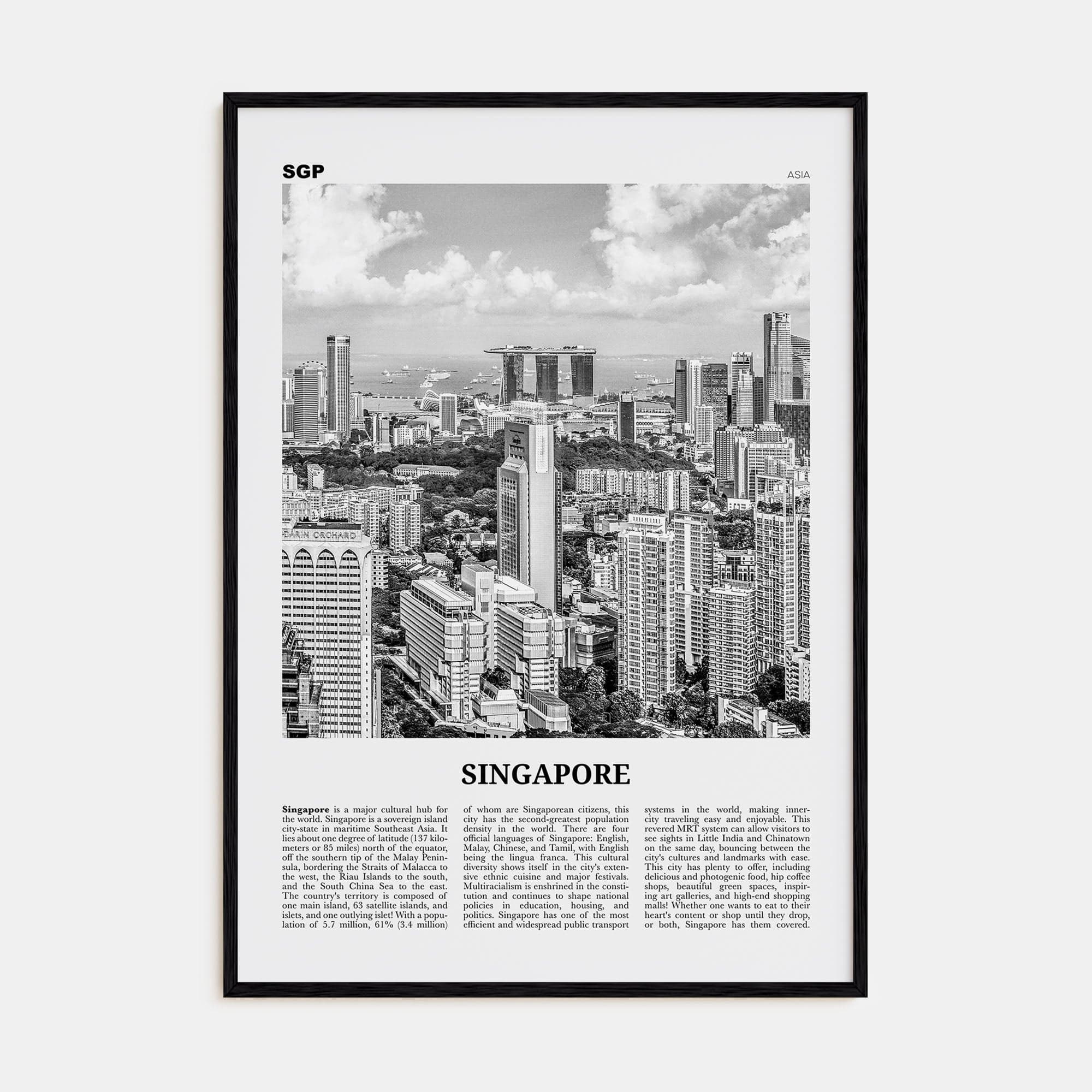 Singapore No 1 Poster Black Wood / 8x12 in Nbourhood Travel B&W Poster