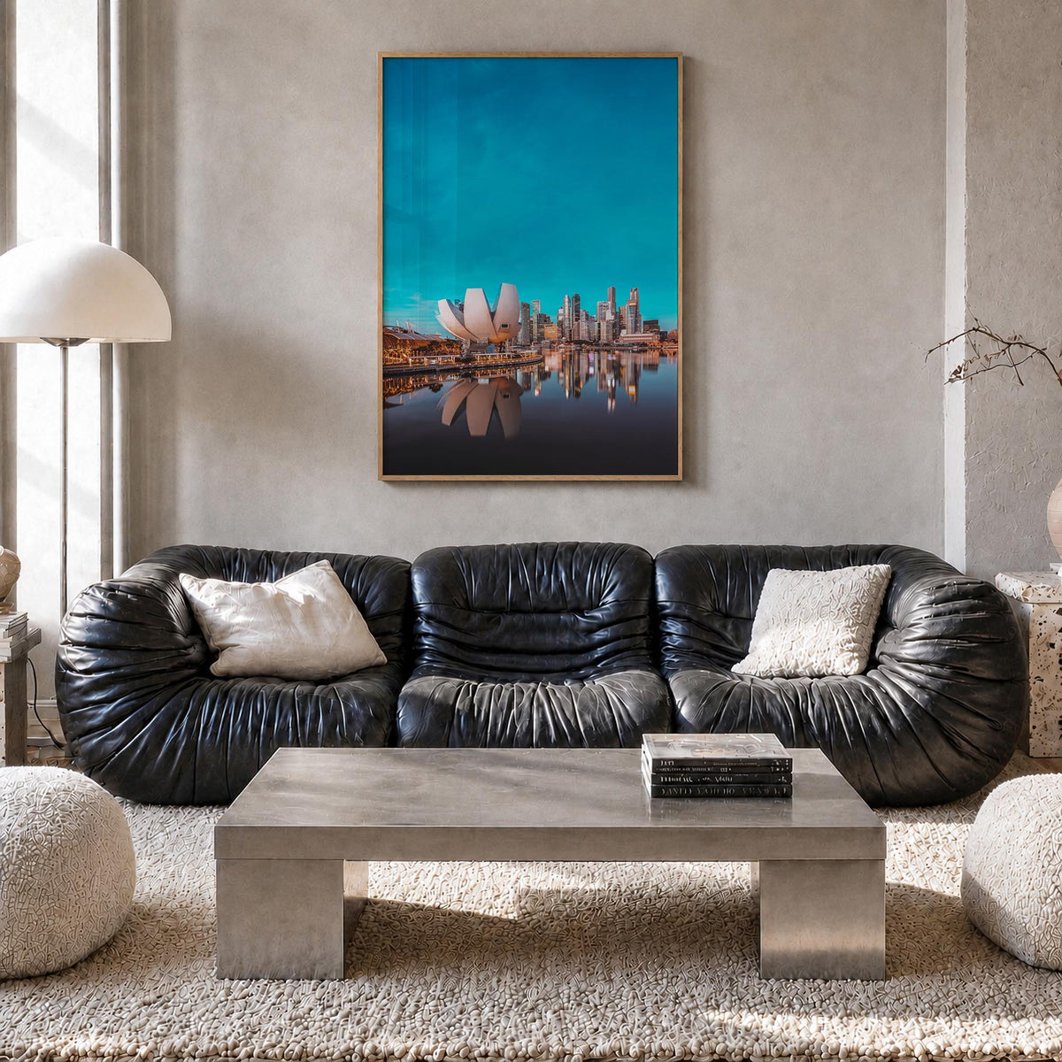 Singapore no. 2 colorful photo poster of Asia – vertical wall art in natural wood frame, hanging on wall