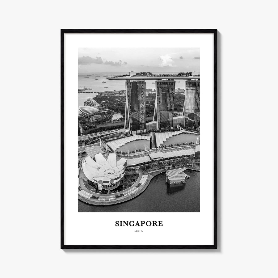 Singapore no. 3 black & white classic poster of Asia – vertical wall art, unframed print shown in interior mockup