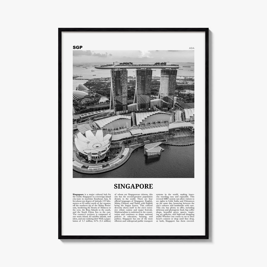 Singapore no. 3 black & white newspaper poster of Asia – vertical wall art, unframed print shown in interior mockup