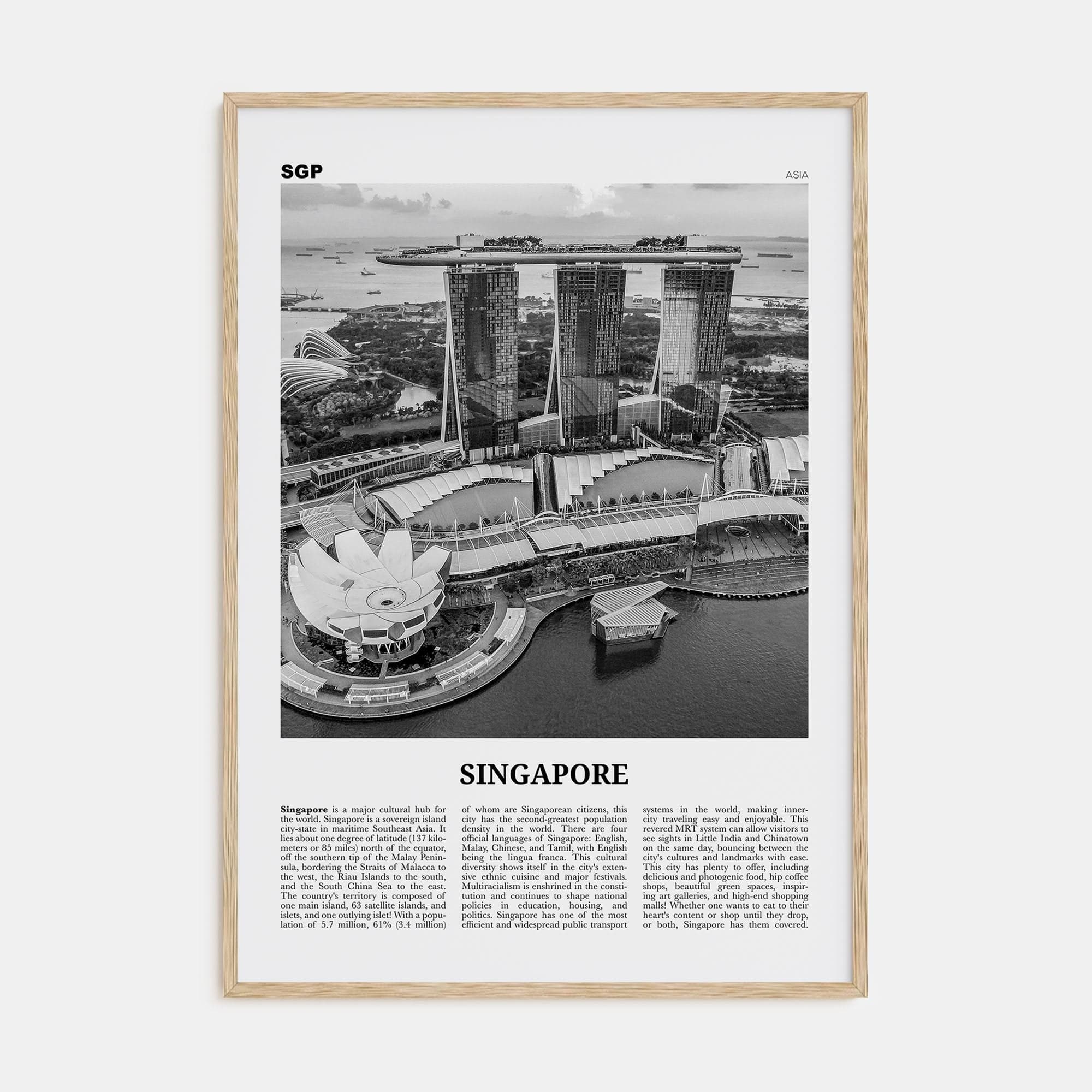 Singapore No 3 Poster Natural Wood / 8x12 in Nbourhood Travel B&W Poster