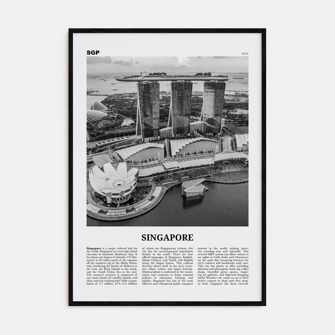 Singapore No 3 Poster Black Wood / 8x12 in Nbourhood Travel B&W Poster