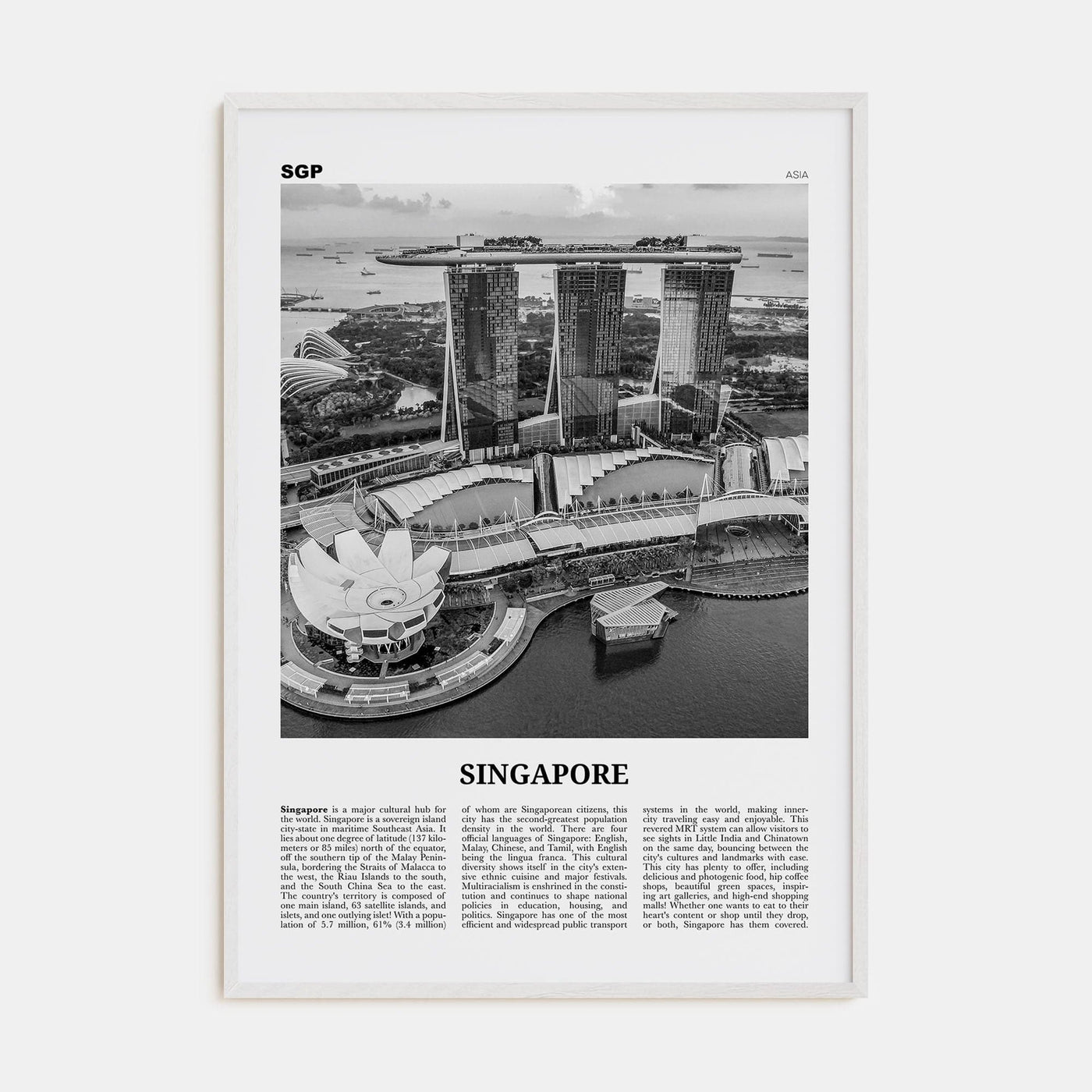 Singapore No 3 Poster White Wood / 8x12 in Nbourhood Travel B&W Poster