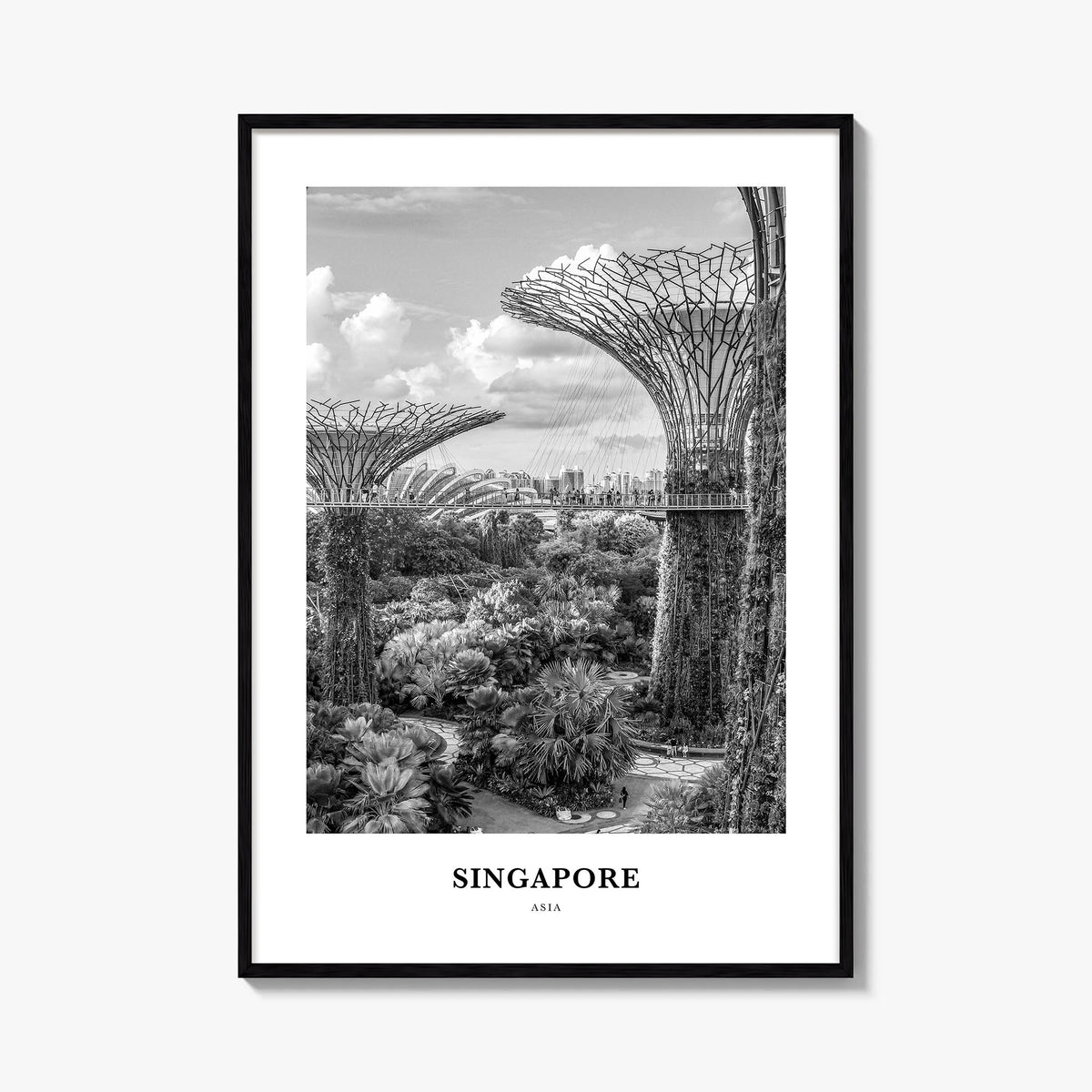 Singapore no. 4 black & white classic poster of Asia – vertical wall art, unframed print shown in interior mockup