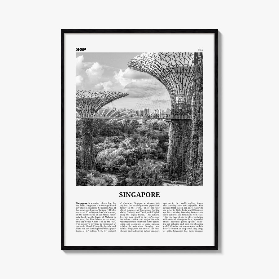 Singapore no. 4 black & white newspaper poster of Asia – vertical wall art, unframed print shown in interior mockup