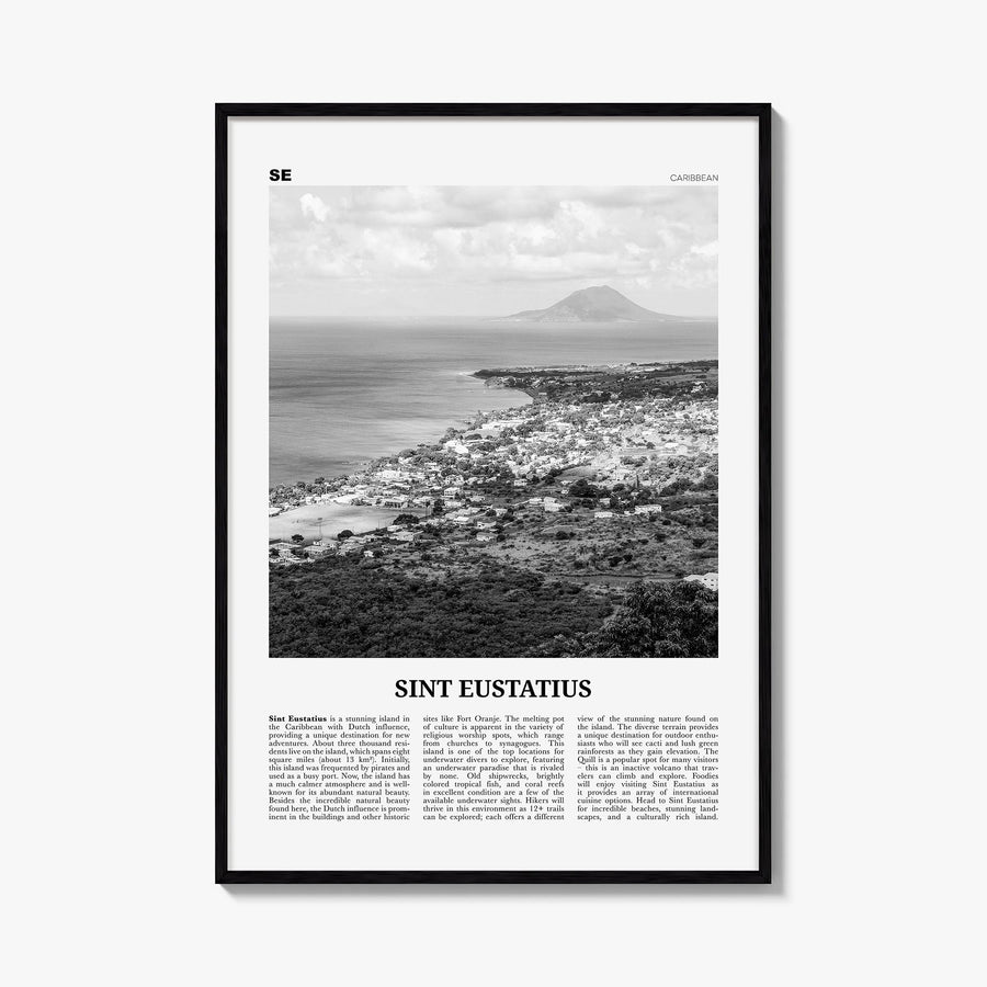 Sint Eustatius black & white newspaper poster of Caribbean – vertical wall art, unframed print shown in interior mockup