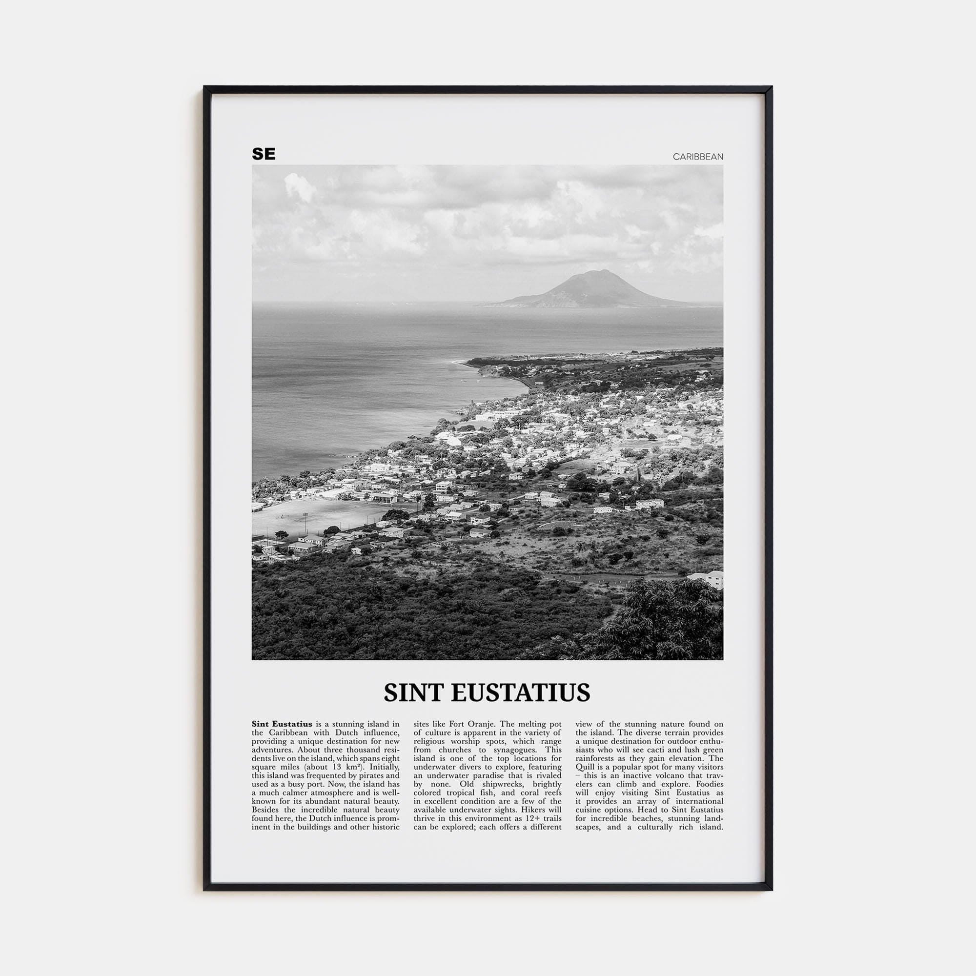 Sint Eustatius Poster Black Metal / 8x12 in Nbourhood Travel B&W Poster