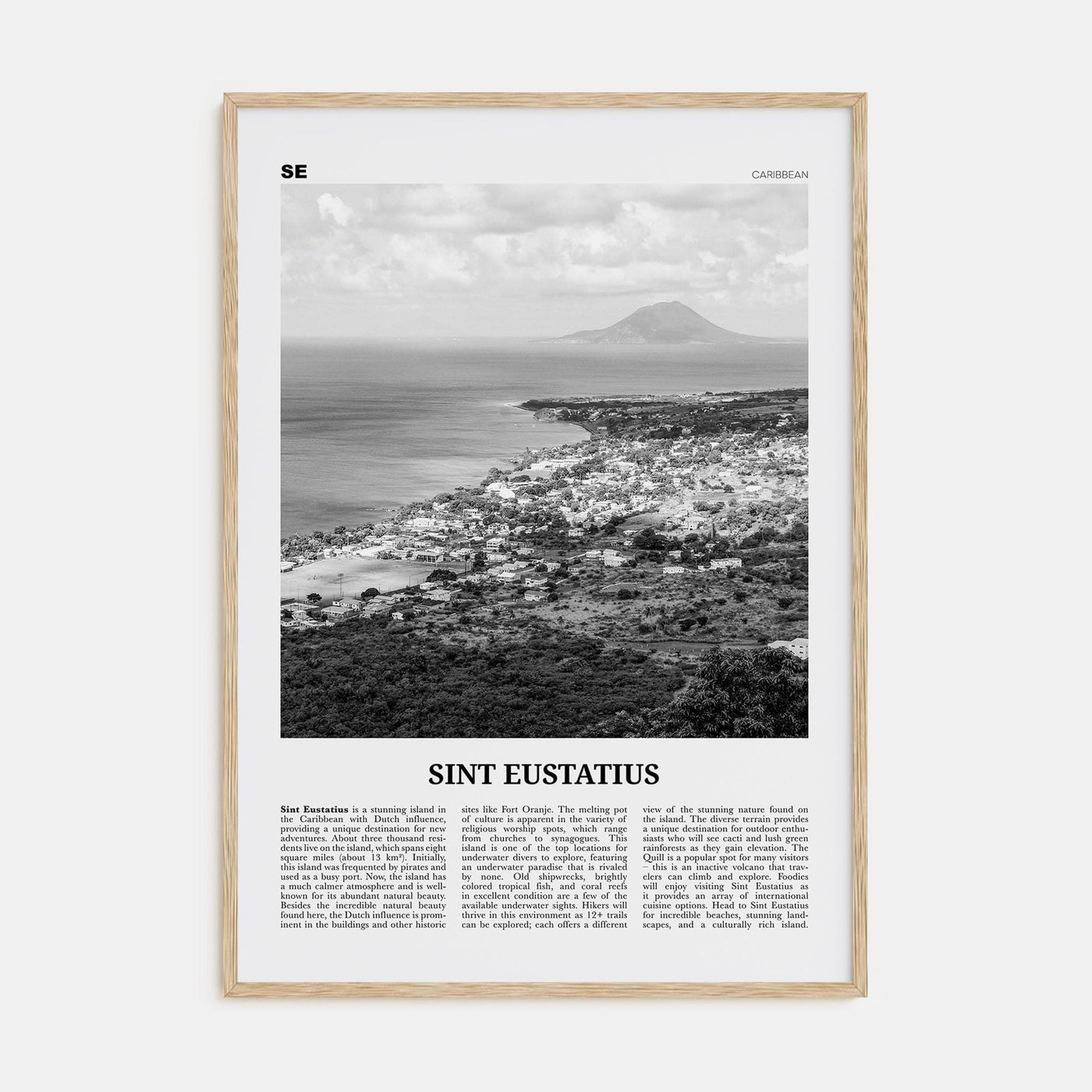 Sint Eustatius Poster Natural Wood / 8x12 in Nbourhood Travel B&W Poster