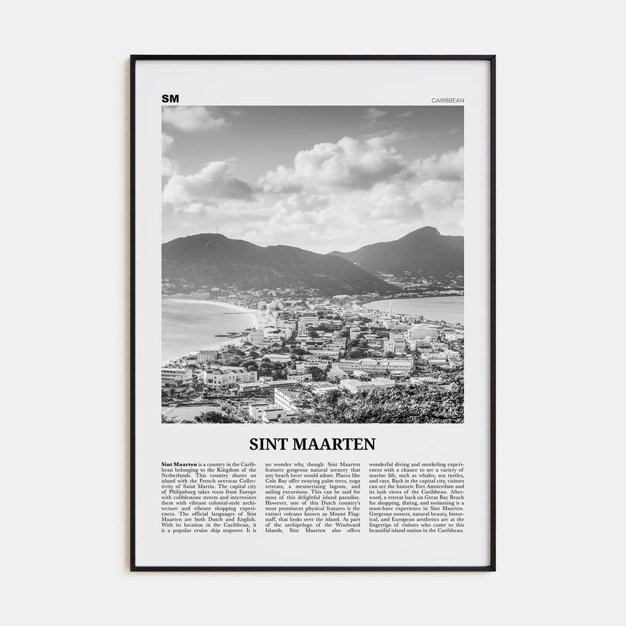 Sint Maarten No 1 Poster Black Metal / 8x12 in Nbourhood Travel B&W Poster