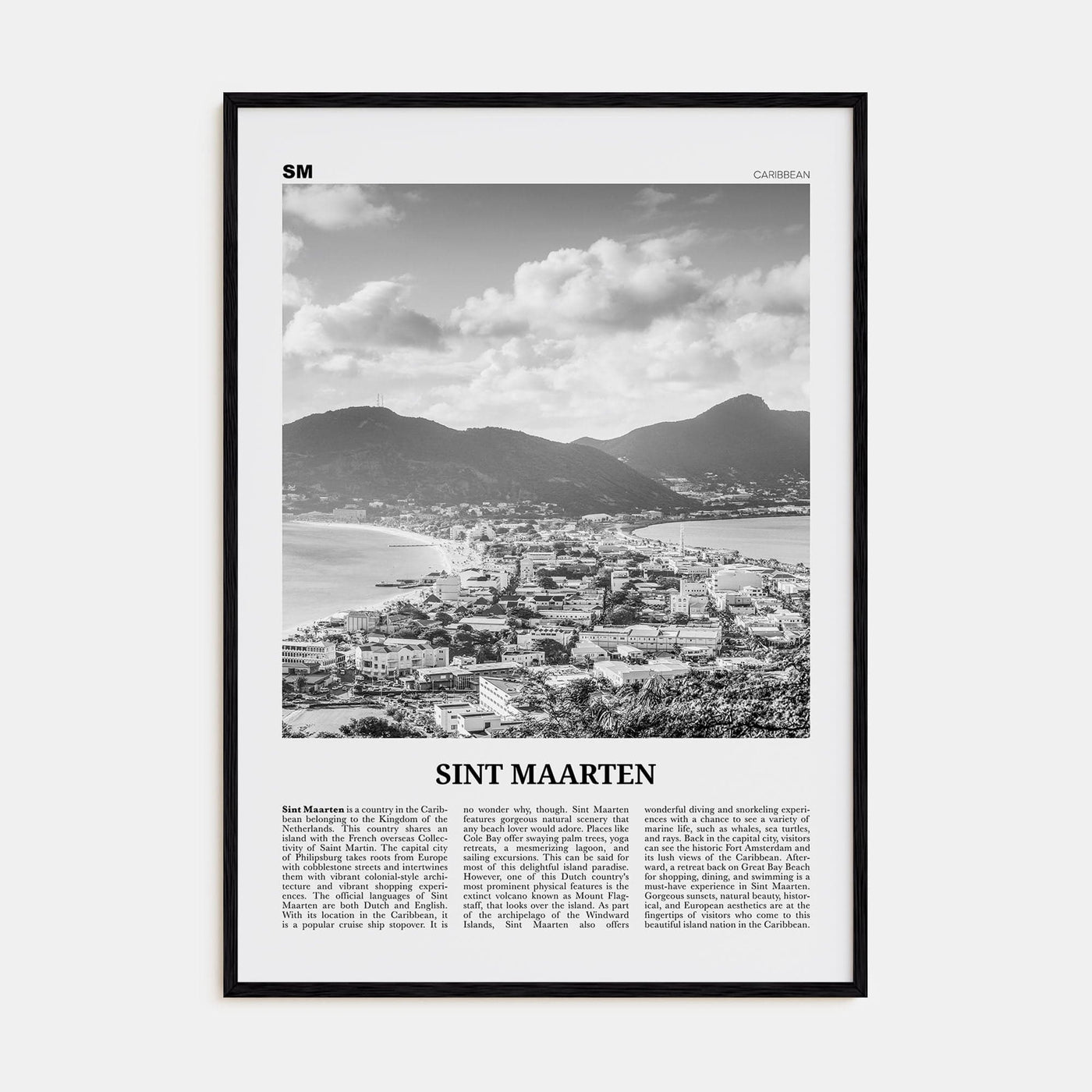 Sint Maarten No 1 Poster Black Wood / 8x12 in Nbourhood Travel B&W Poster