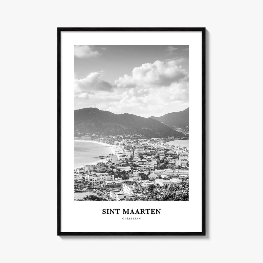 Sint Maarten no. 2 black & white classic poster of Caribbean – vertical wall art, unframed print shown in interior mockup