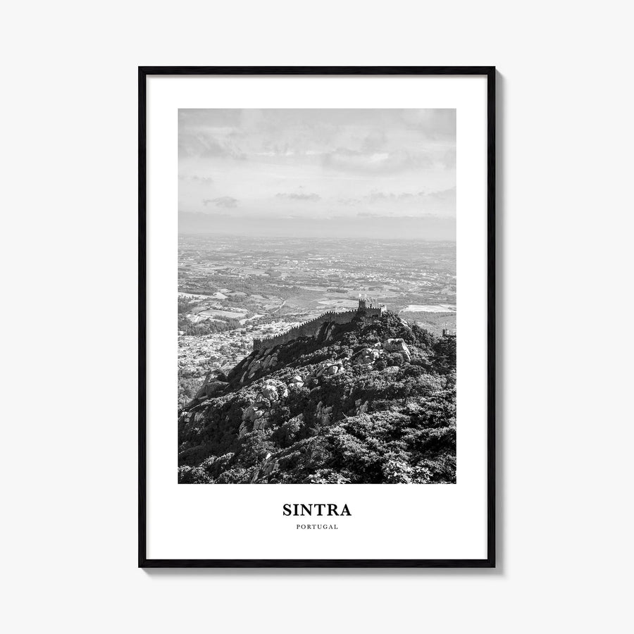 Sintra black & white classic poster of Portugal – vertical wall art, unframed print shown in interior mockup