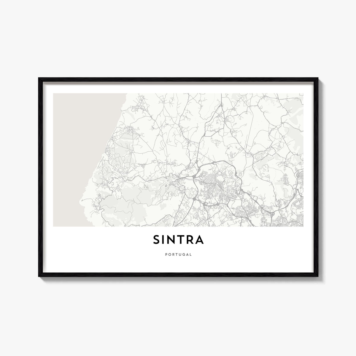 Sintra black & white map poster of Portugal – horizontal wall art, unframed print shown in interior mockup