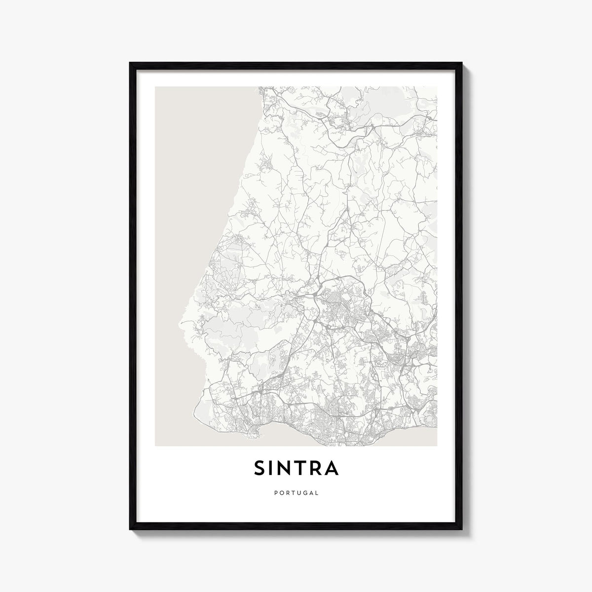 Sintra black & white map poster of Portugal – vertical wall art, unframed print shown in interior mockup