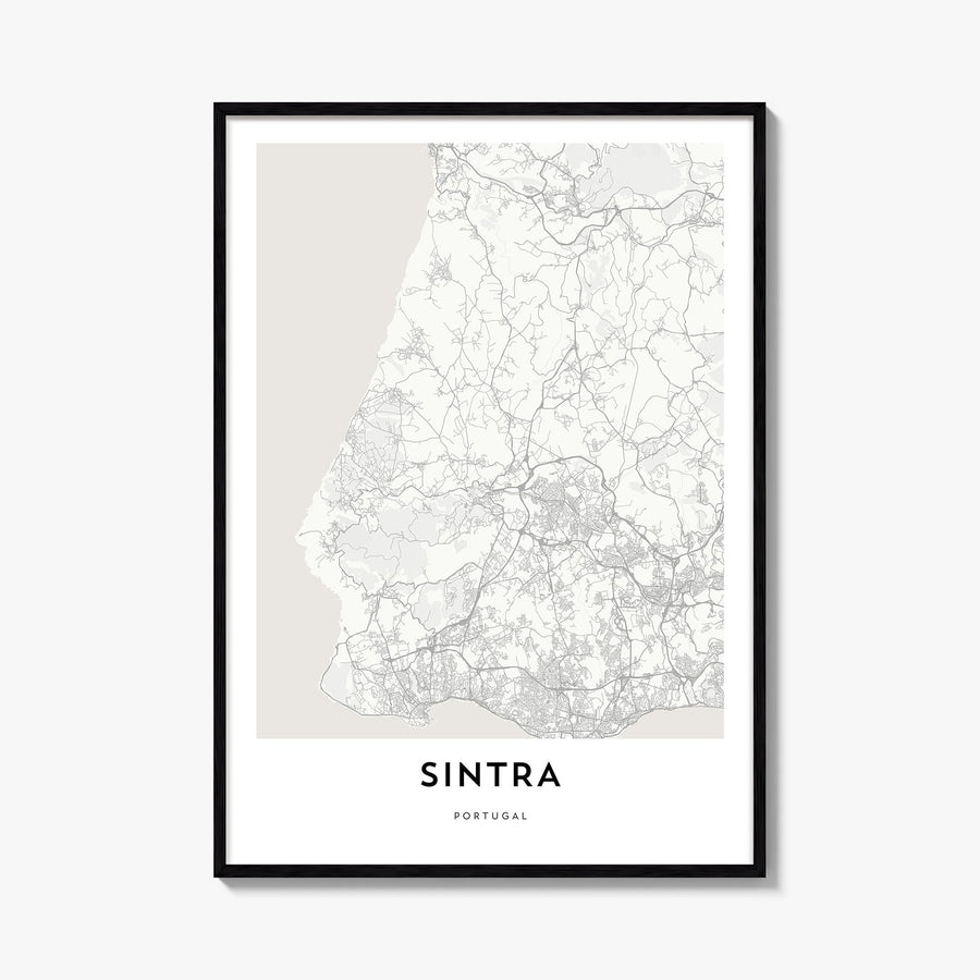 Sintra black & white map poster of Portugal – vertical wall art, unframed print shown in interior mockup
