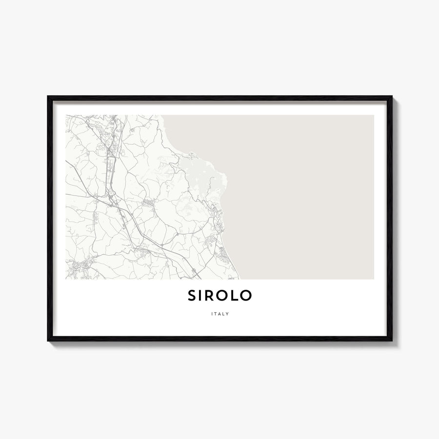 Sirolo black & white map poster of Italy – horizontal wall art, unframed print shown in interior mockup