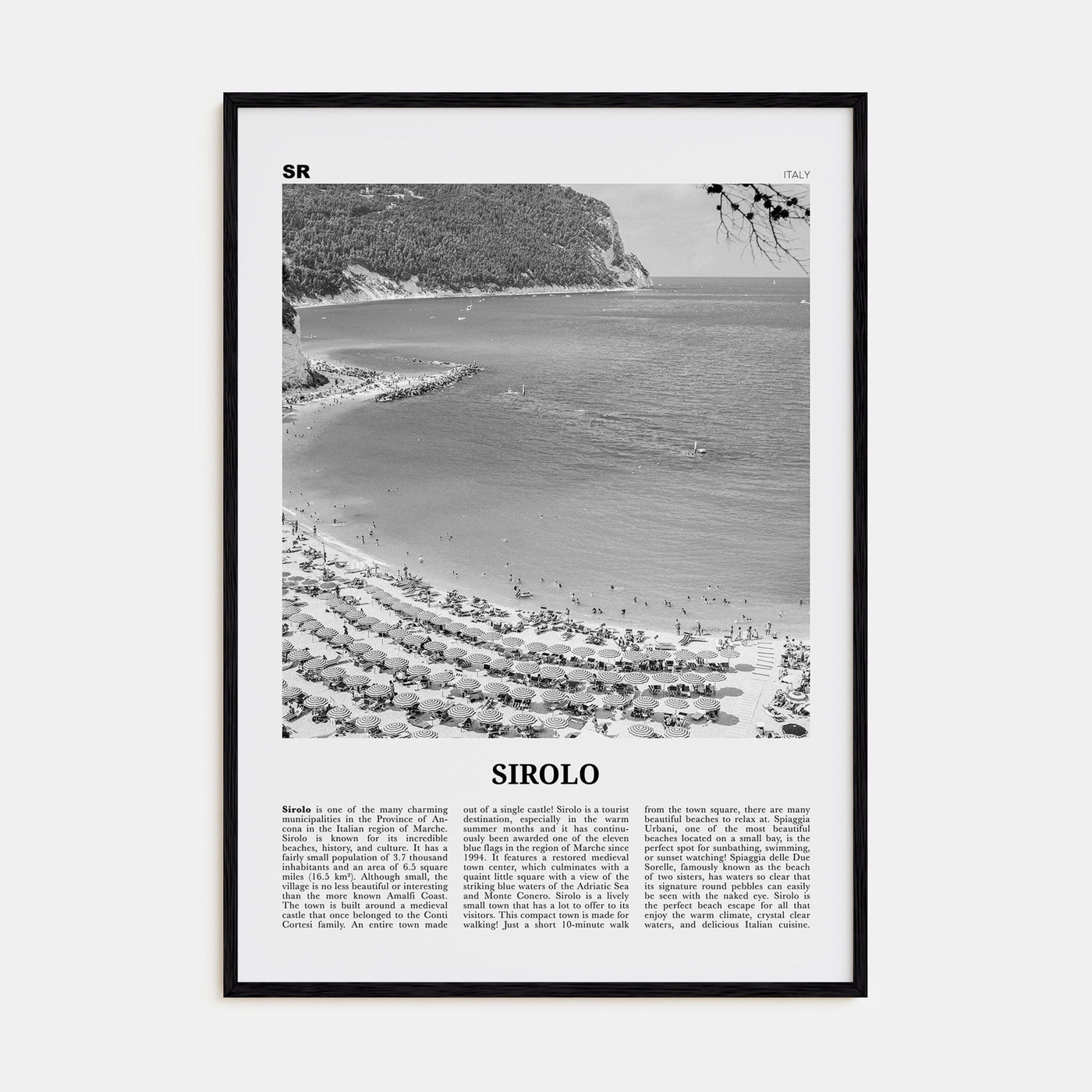 Sirolo Poster Black Wood / 8x12 in Nbourhood Travel B&W Poster