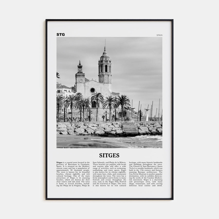 Sitges Poster Black Metal / 8x12 in Nbourhood Travel B&W Poster