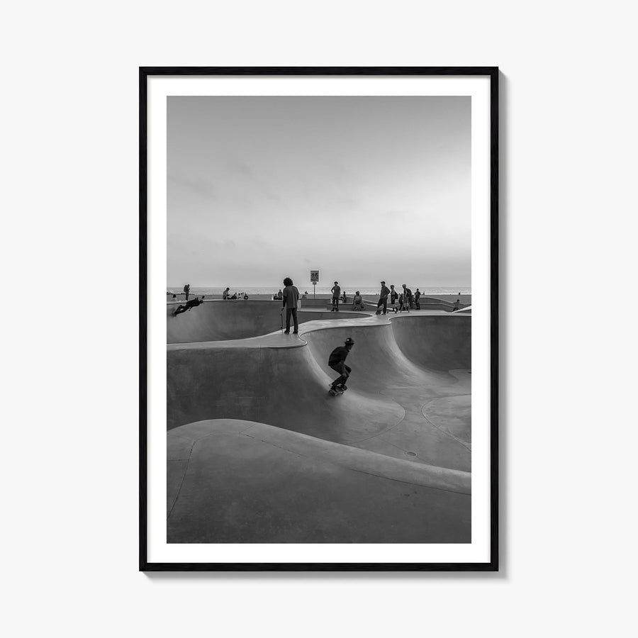 Skateboard no. 1 black & white photo poster – vertical wall art, unframed print shown in interior mockup