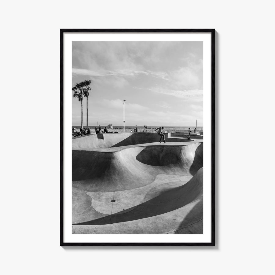 Skateboard no. 2 black & white photo poster – vertical wall art, unframed print shown in interior mockup