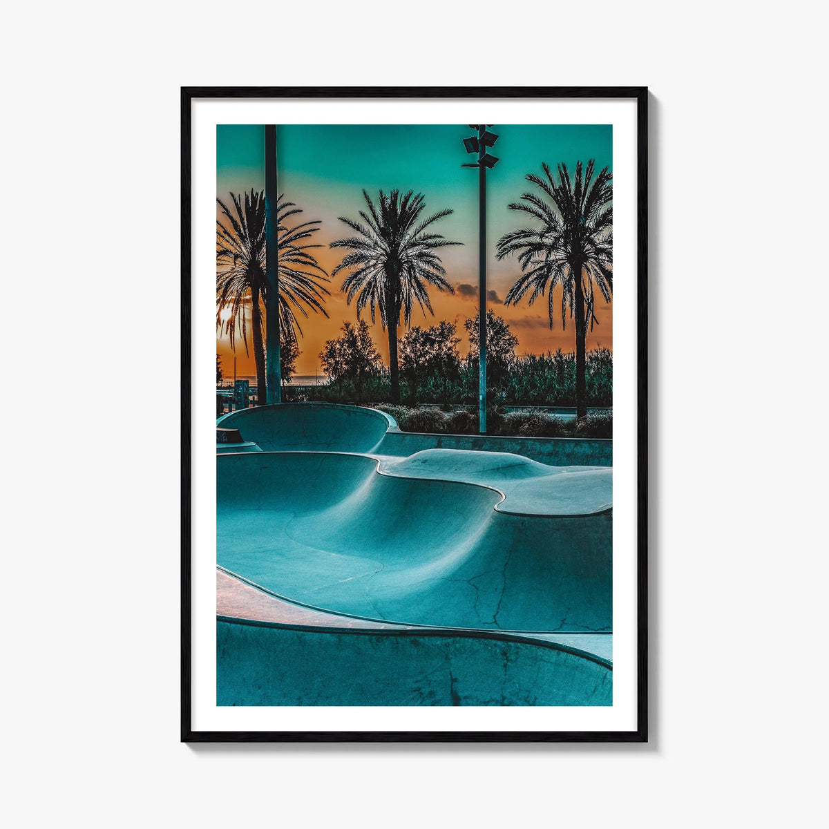 Skatepark no. 1 colorful photo poster – vertical wall art, unframed print shown in interior mockup
