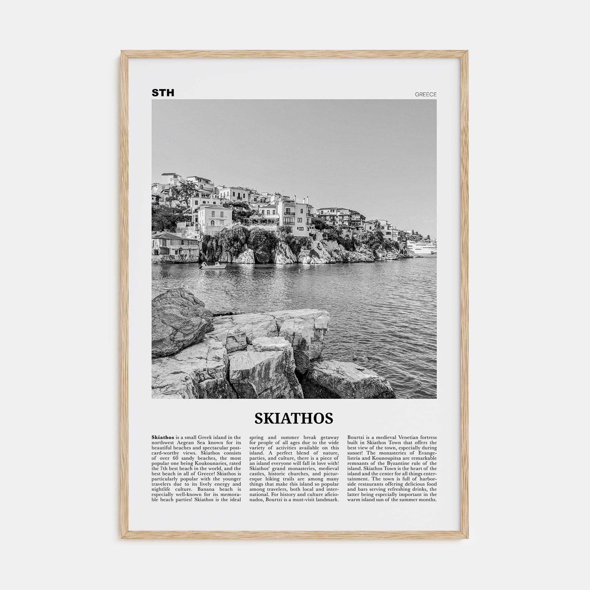 Skiathos Poster Natural Wood / 8x12 in Nbourhood Travel B&W Poster