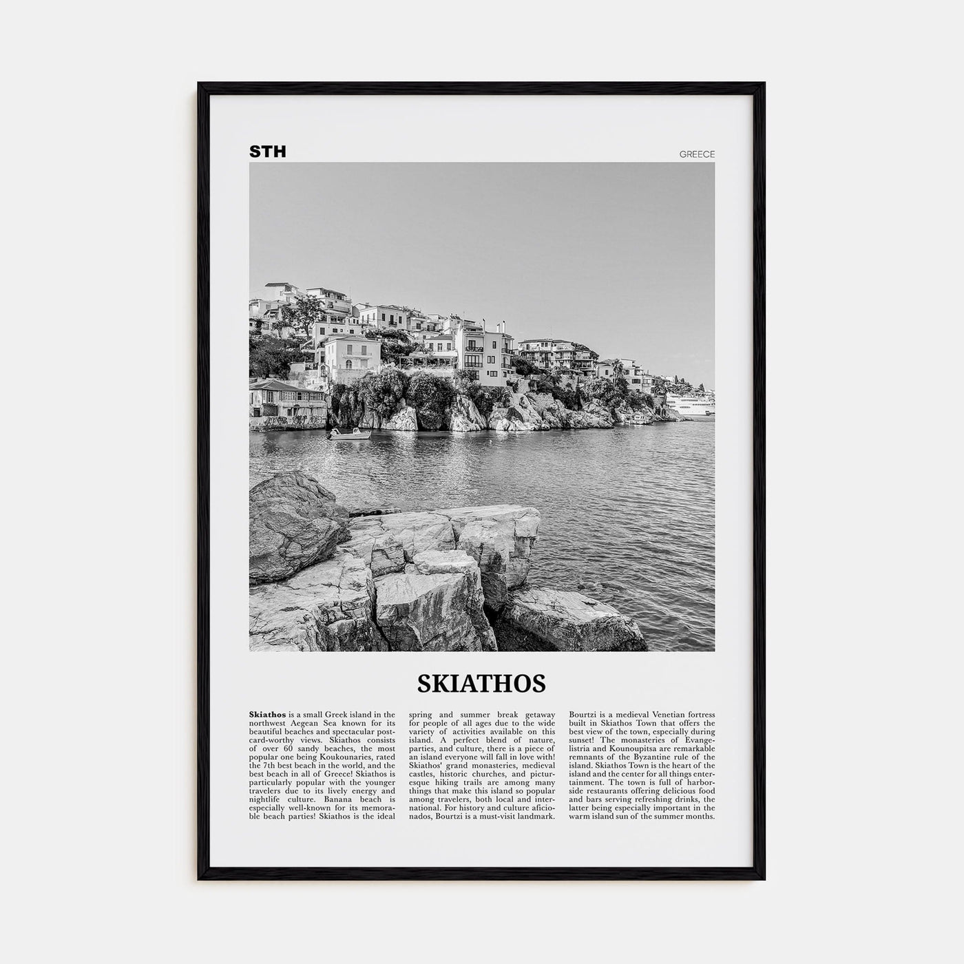 Skiathos Poster Black Wood / 8x12 in Nbourhood Travel B&W Poster