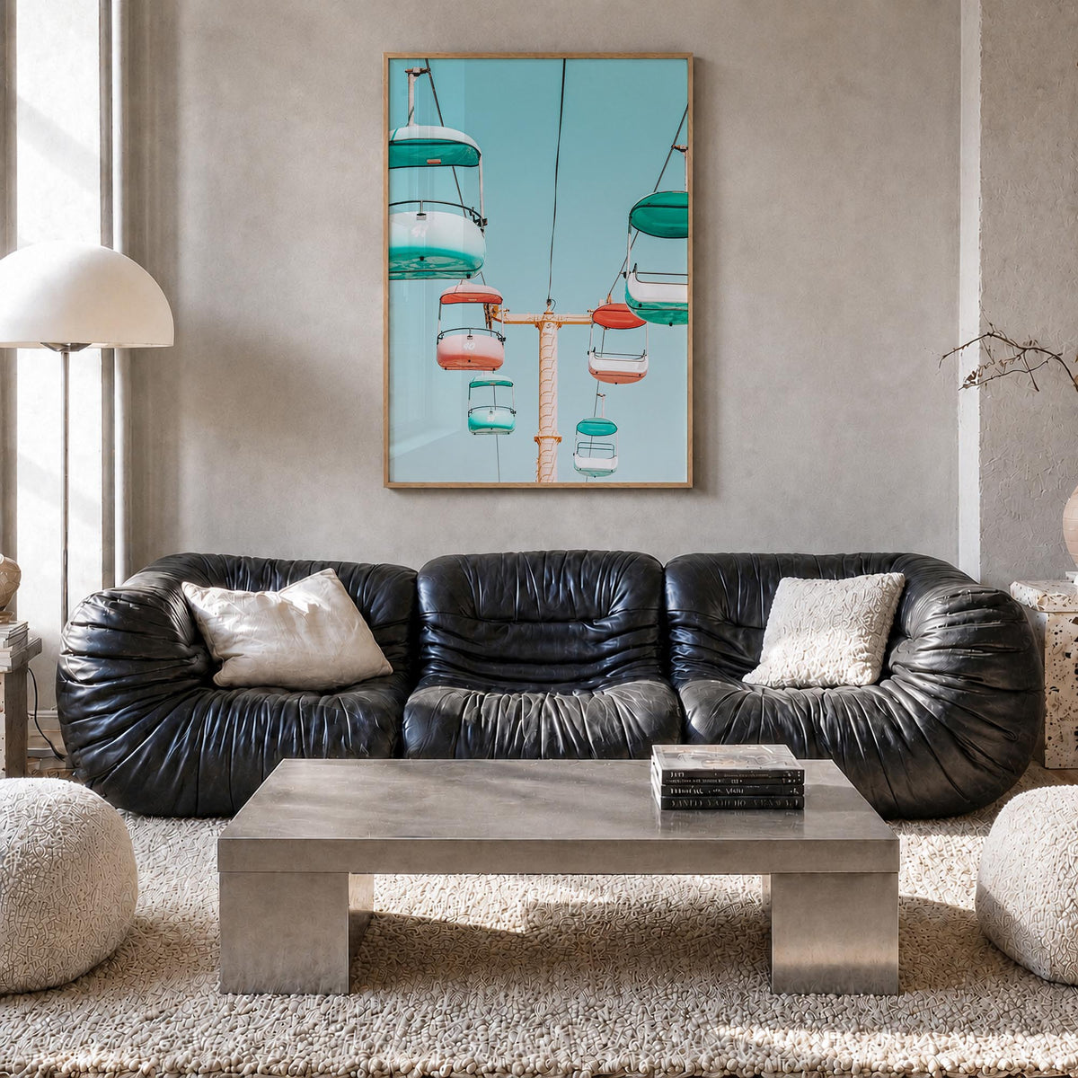 Sky Glider Ride colorful photo poster – vertical wall art in natural wood frame, hanging on wall