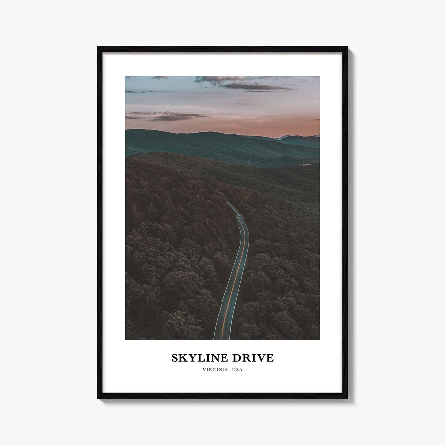 Skyline Drive colorful classic poster of Virginia, USA – vertical wall art, unframed print shown in interior mockup
