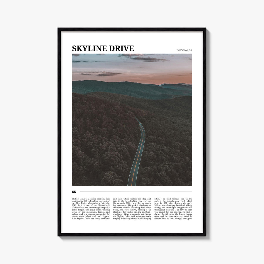 Skyline Drive colorful travel poster of Virginia, USA – vertical wall art, unframed print shown in interior mockup