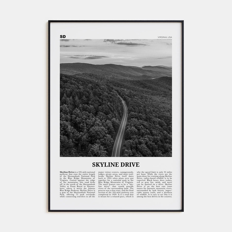 Skyline Drive Poster Black Metal / 8x12 in Nbourhood Travel B&W Poster