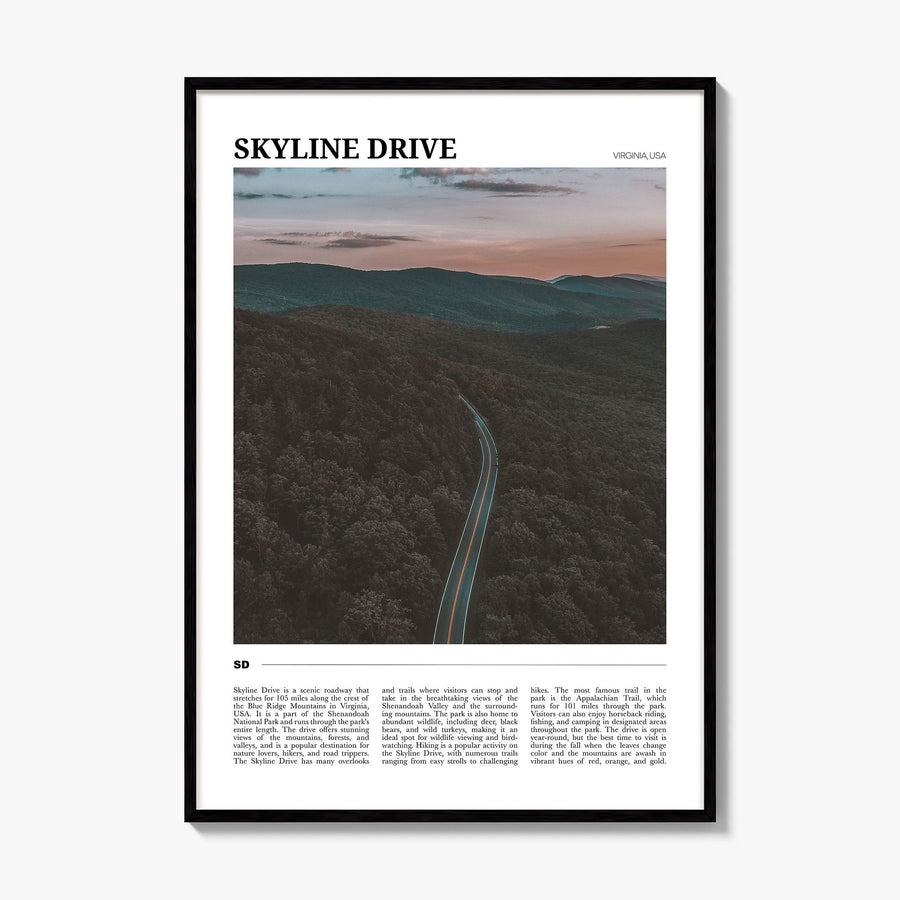Skyline Drive Travel Poster, framed poster mockup