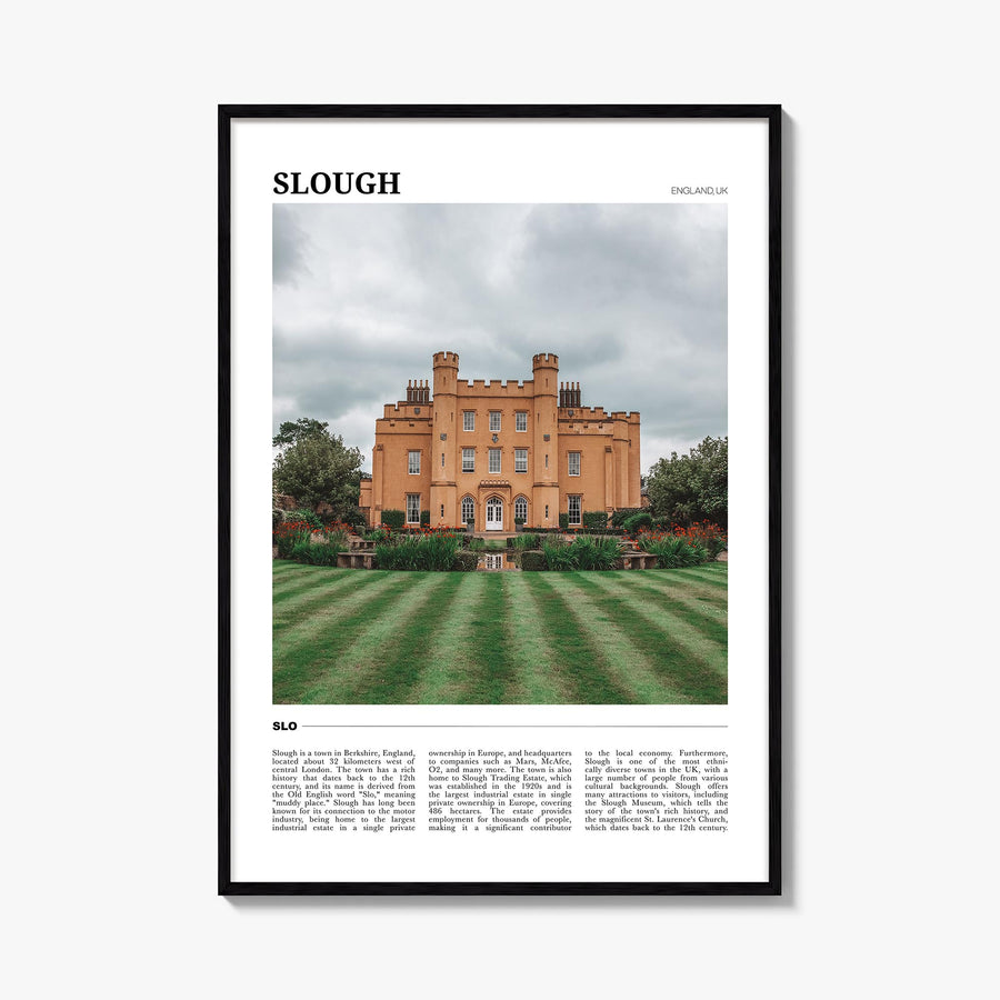Slough colorful travel poster of United Kingdom – vertical wall art, unframed print shown in interior mockup
