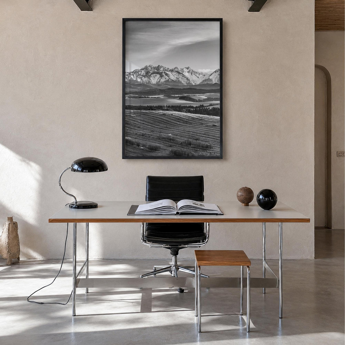 Slovakia black & white photo poster of Europe – vertical wall art in black wood frame, hanging on wall