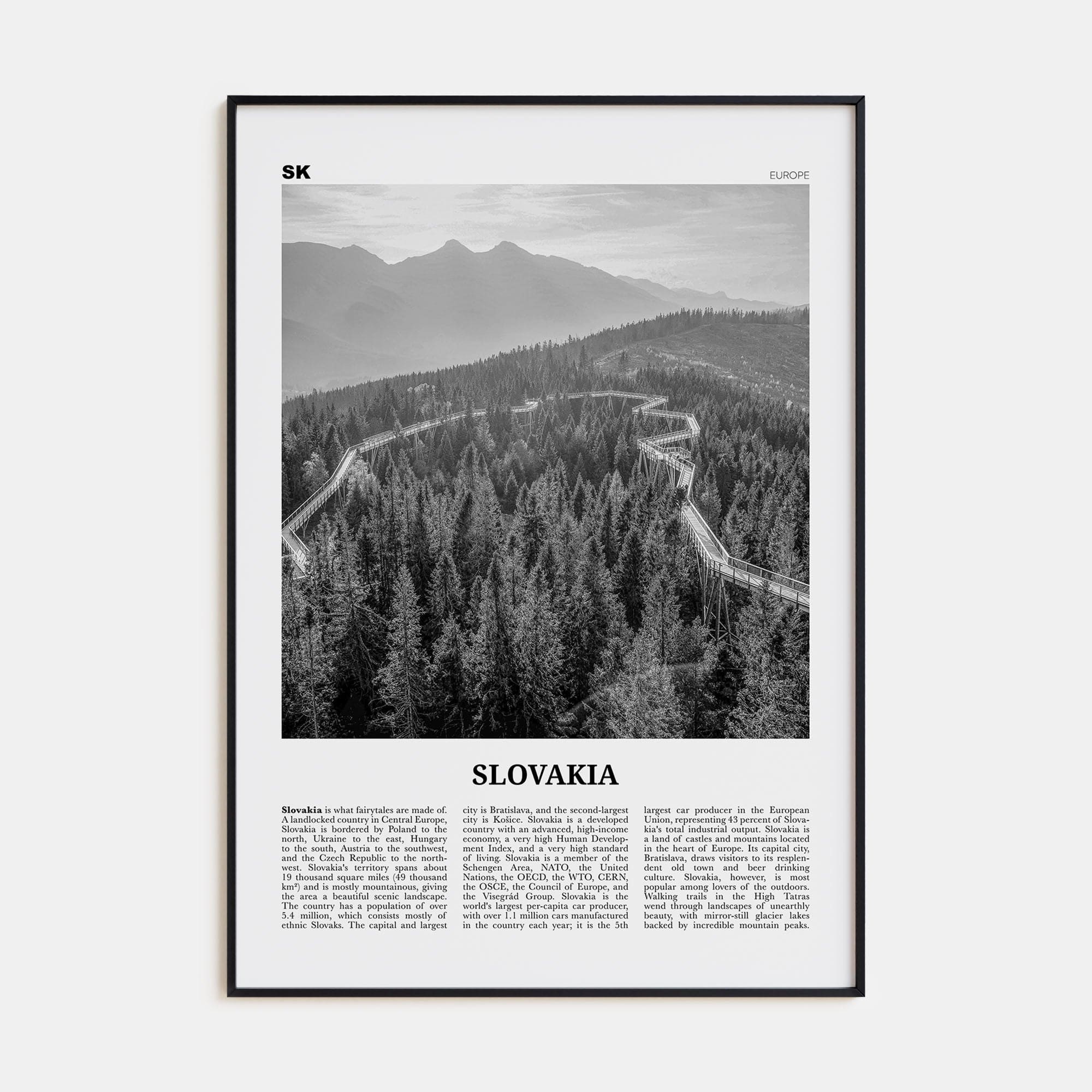 Slovakia Poster Black Metal / 8x12 in Nbourhood Travel B&W Poster