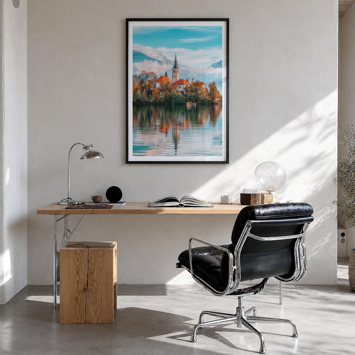 Slovenia colorful photo poster of Europe – vertical wall art in black wood frame with white border, hanging on wall