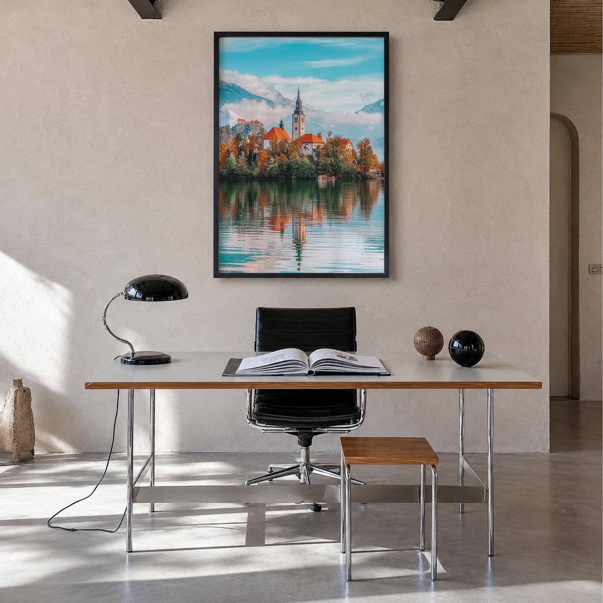 Slovenia colorful photo poster of Europe – vertical wall art in black wood frame, hanging on wall