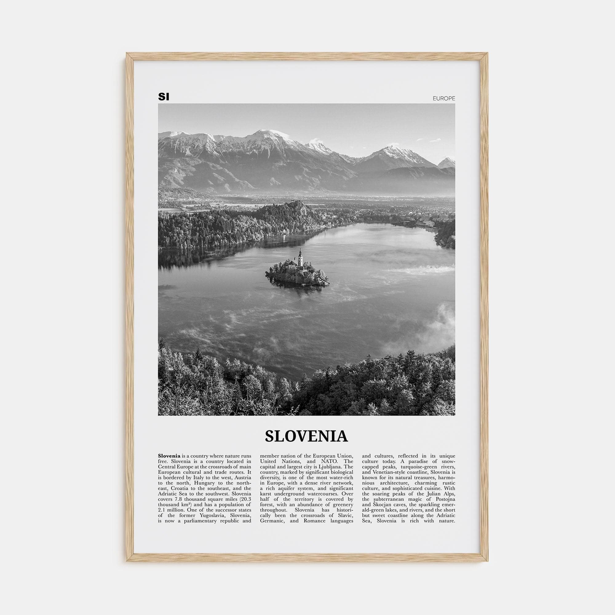 Slovenia Poster Natural Wood / 8x12 in Nbourhood Travel B&W Poster