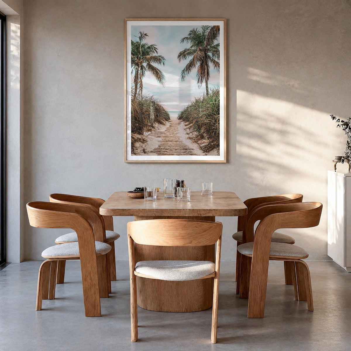 Smathers Beach colorful photo poster of Florida, USA – vertical wall art in natural wood frame with white border, hanging on 