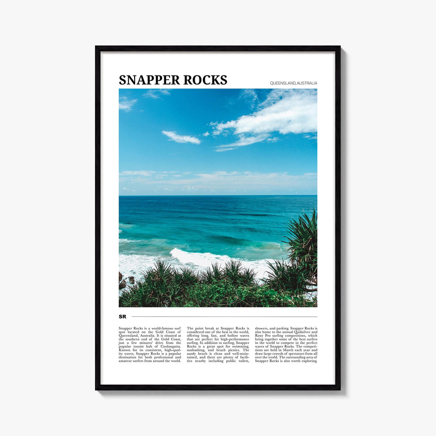 Snapper Rocks colorful travel poster of Australia – vertical wall art, unframed print shown in interior mockup