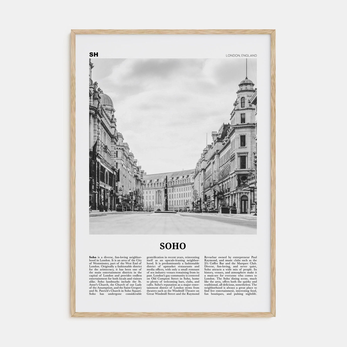 Soho, London No 2 Poster Natural Wood / 8x12 in Nbourhood Travel B&W Poster