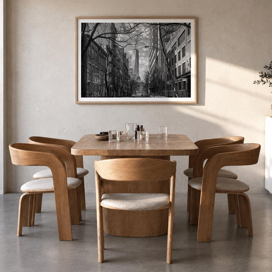 SoHo, New York City black & white photo poster of New York, USA – horizontal wall art in natural wood frame with white border