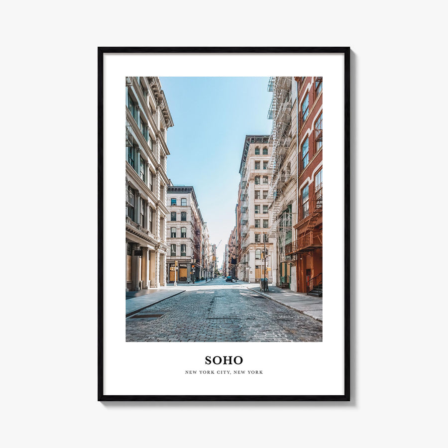 SoHo, New York City colorful classic poster of New York, USA – vertical wall art, unframed print shown in interior mockup