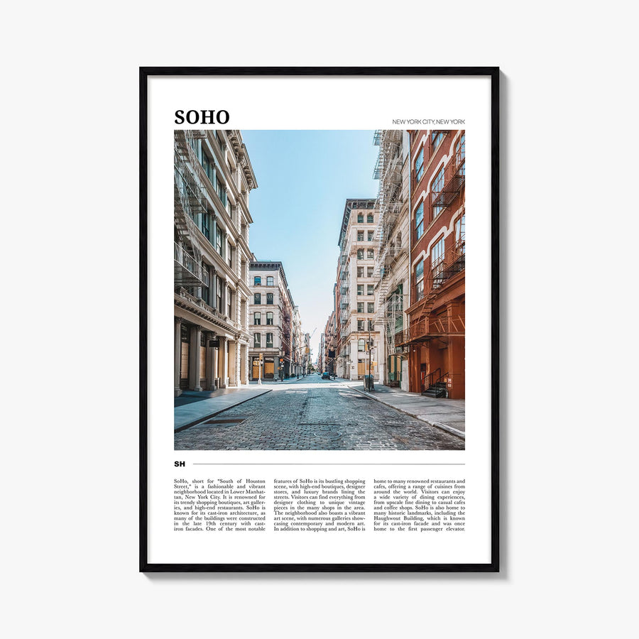 SoHo, New York City colorful travel poster of New York, USA – vertical wall art, unframed print shown in interior mockup