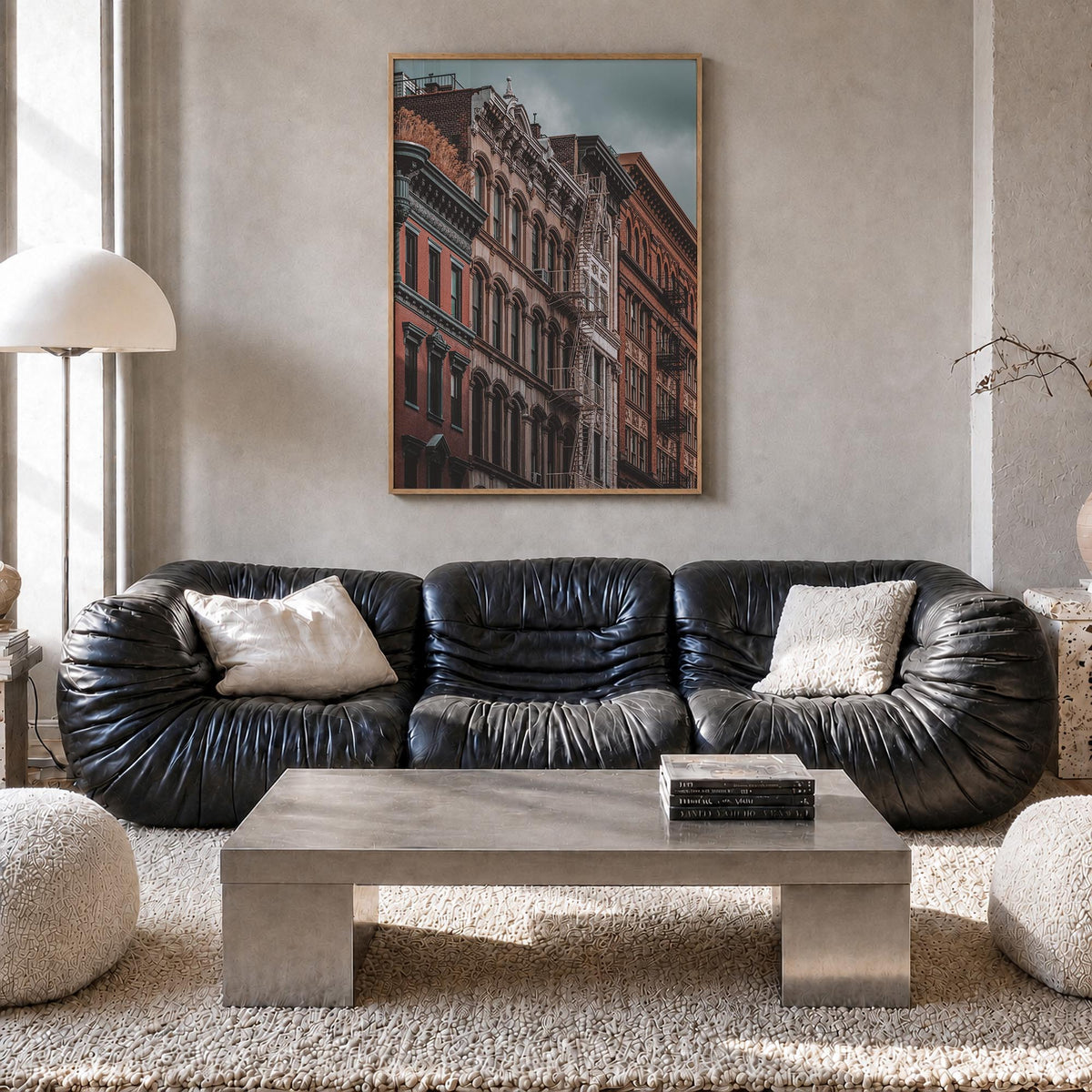 SoHo, New York City no. 1 colorful photo poster of New York, USA – vertical wall art in natural wood frame, hanging on wall
