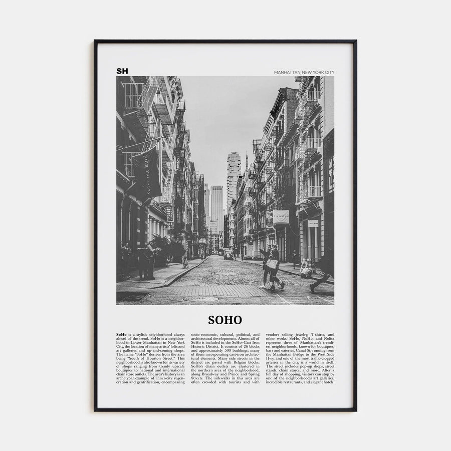 SoHo, New York City No 1 Poster Black Metal / 8x12 in Nbourhood Travel B&W Poster