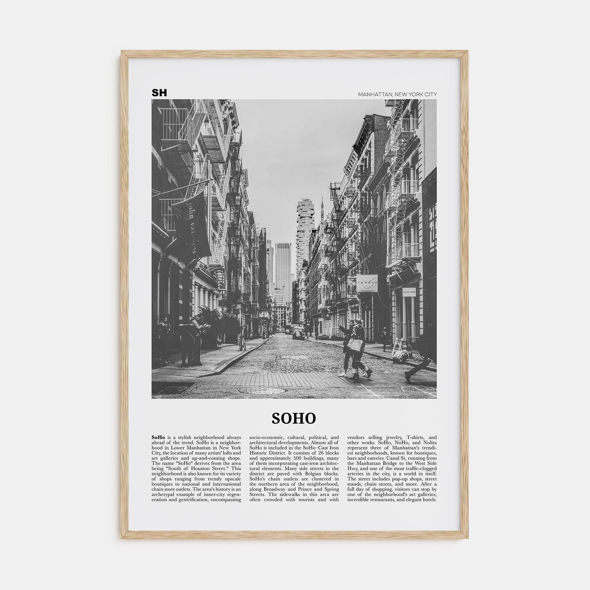 SoHo, New York City No 1 Poster Natural Wood / 8x12 in Nbourhood Travel B&W Poster