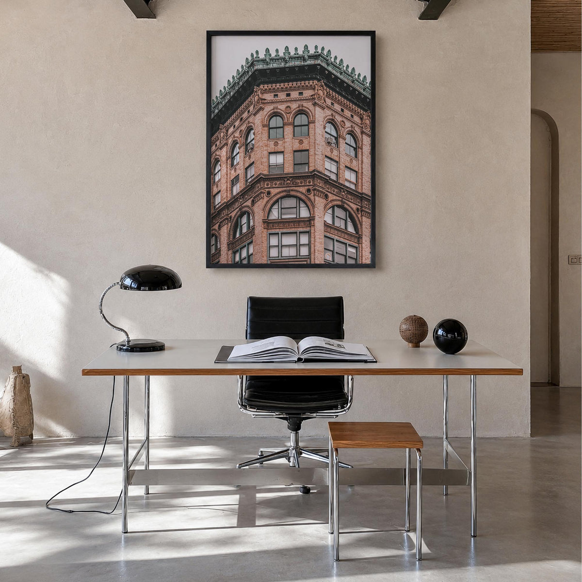 SoHo, New York City no. 2 colorful photo poster of New York, USA – vertical wall art in black wood frame, hanging on wall