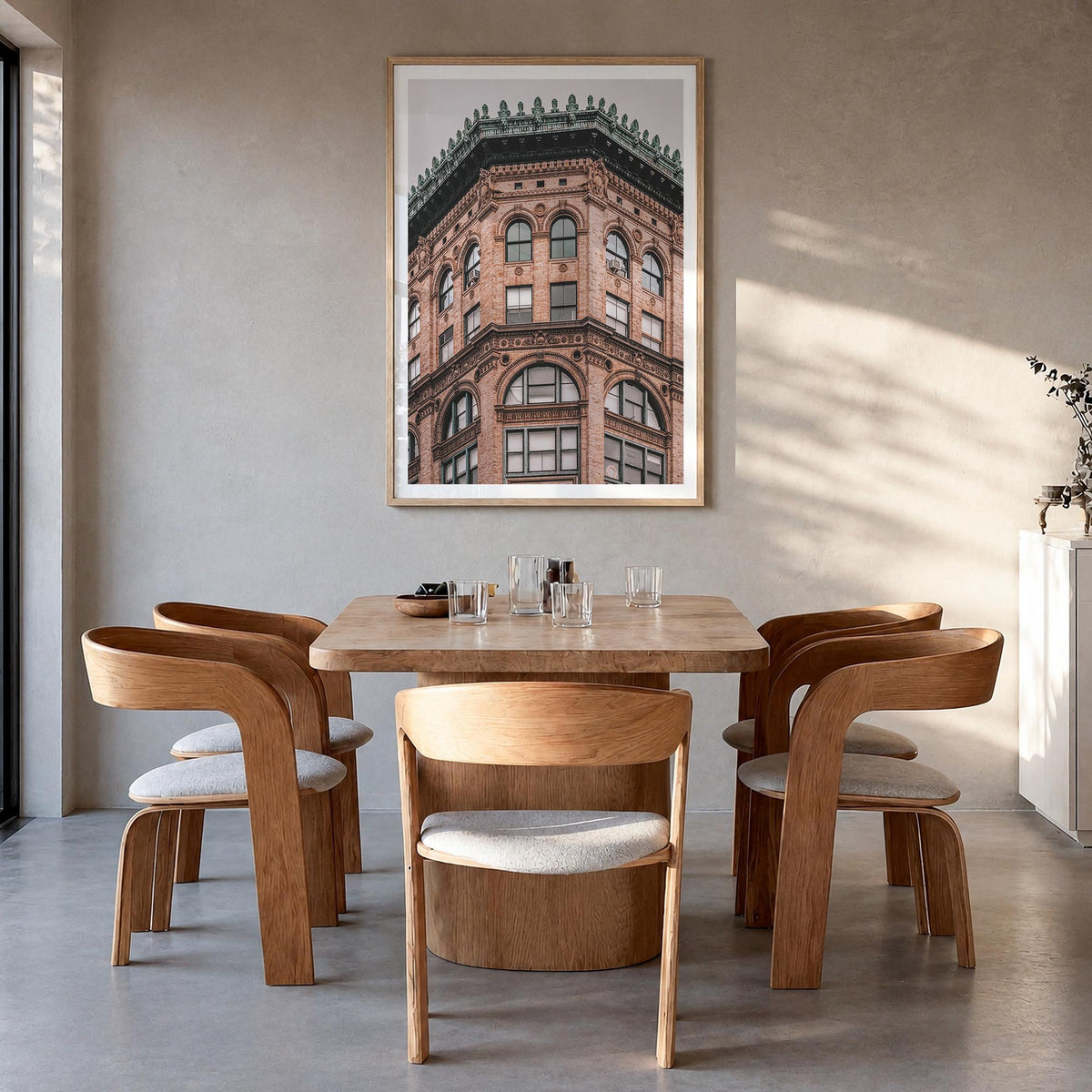 SoHo, New York City no. 2 colorful photo poster of New York, USA – vertical wall art in natural wood frame with white border,